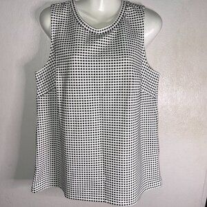 Banana Republic shirt women Large sleeveless blouse crew neck black white check